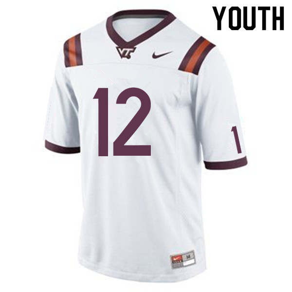 Youth #12 Knox Kadum Virginia Tech Hokies College Football Jerseys Sale-White - Click Image to Close